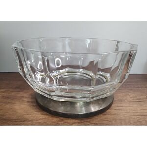 Vtg Fine Crystal Bowl with Silver Plated Base Beautiful Patina Made in Italy